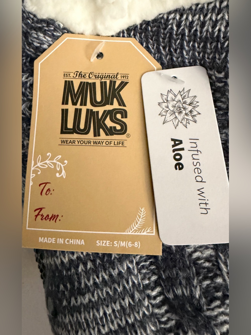 Muk Luks Blue Gray Heathered Aloe Infused Slipper Socks S/M (6-8)
